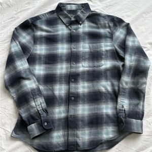 Club Monaco soft slim fit- dark and light blue plaid button up shirt.